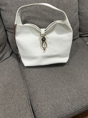 Dooney & Bourke White Pebbled Leather Shoulder Hobo with Gold-Tone Accent,